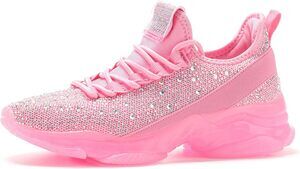 BRAND NEW***- Women Rhinestone Mesh Slip On Walking Shoes - Pink Size 6